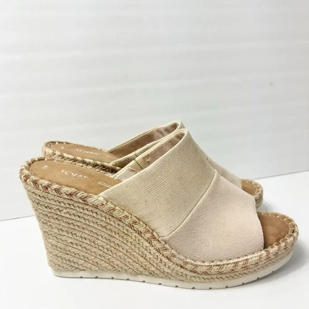TOMS MONICA MULE SUEDE PLATFORM WOMEN LIGHT PINK WEDGE SANDALS SIZE 10